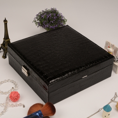 Guan Yu black crocodile pattern square jewelry box high - end PU jewelry storage box professional custom jewelry box
