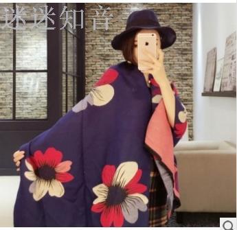 Double-sided imitation cashmere warm shawl flowers to increase air-conditioning shawl thick thick scarf dual-use female