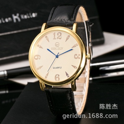 Golden Digital face simple fashion belt watch couple table men Leisure Watch