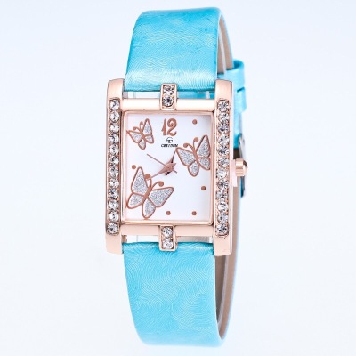 Square Butterfly Drill table Lady Waterproof Strap Watch