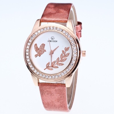 Wheat Pigeon rose gold Drill table waterproof belt round student Watch