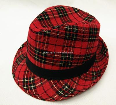 New autumn/winter new top hat can be combined with plaid top hat small refreshing jazz hat