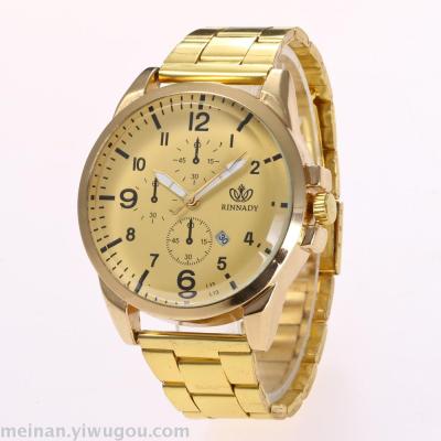 2017wish quick sell hot gold alloy steel watch men's calendar quartz watch