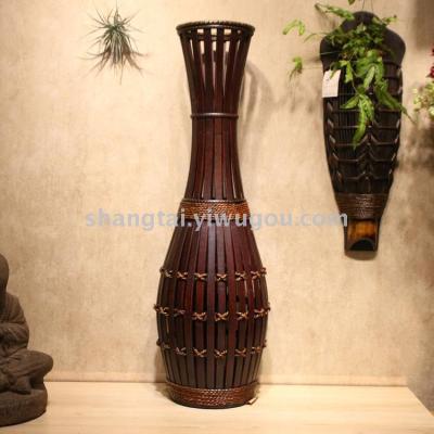 Chinese Retro Southeast Asian Style Handmade Bamboo Woven Vase Flower Flower Container A- 335