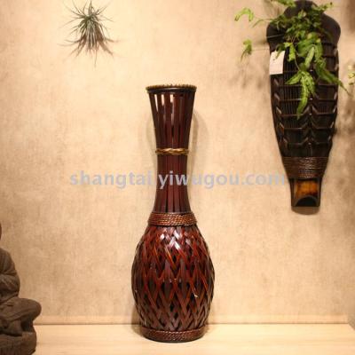 Chinese Retro Southeast Asian Style Handmade Bamboo Woven Vase Flower Flower Container A- 349