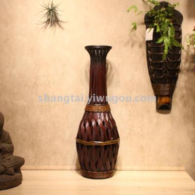 Chinese Retro Southeast Asian Style Handmade Bamboo Woven Vase Flower Flower Container A- 341