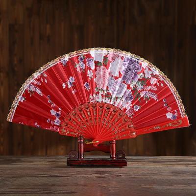 Manufacturer direct selling bronzing rod florets edge lace print dance fan lady fan gift fan customized
