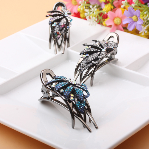 Three-Tooth Rhinestone Barrettes Diamond-Embedded Hair Clip Large Ponytail Clip 10 Yuan Supply Ornament