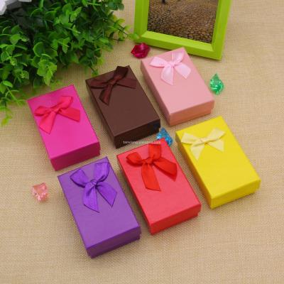 Spot bow small gift box candy color ring box ear stud jewelry set box heaven and earth cover pendant box wholesale