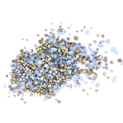 Wholesale Blue Opal Color Resin Rhinestones PointBack Glue On Beads Many Sizes Diamonds Nail Art Wedding Dress 
