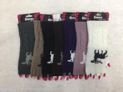 Korean Style Autumn and Winter Women's Cute Gloves Short Chic Deer Twist Warm Wool Knitted Dew Finger Stall