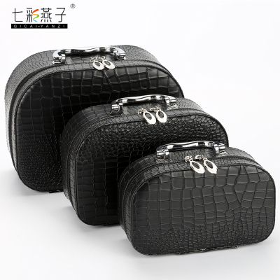 PU leather crocodile pattern cosmetics case semi - circular three - piece box pure color gift box