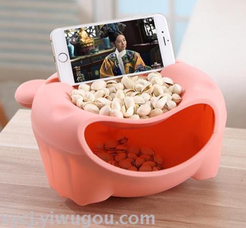 Plastic Lazy Double Layer Melon Seeds Plate Desktop Trash Can Creative Fruit Plate Living Room Melon Seeds Box Candy Box Cartoon