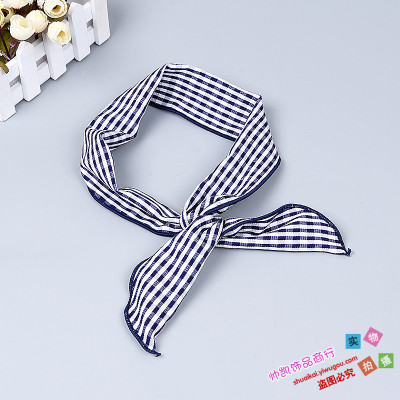 Sweet College Style Plaid Cross Hair Band Rabbit Ears Knotted Elastic Headband Wide Brim Hair Band Headwear