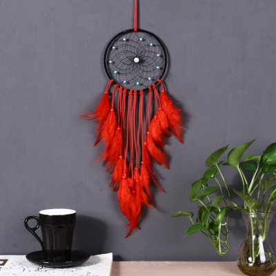 Wish AliExpress Hot Sale Red Feather Dream Catcher Hanging Ornament Bohemian Dreamcatcher