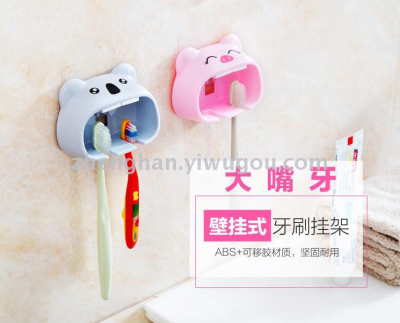 Seamless stickers hanging wall type toothbrush holder big mouth brush holder couple cartoon tooth frame