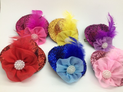 Korean children's Hair Accessories Female Headdress Stage Performance net Yarn Pearl small hat thick color Hat hairpin