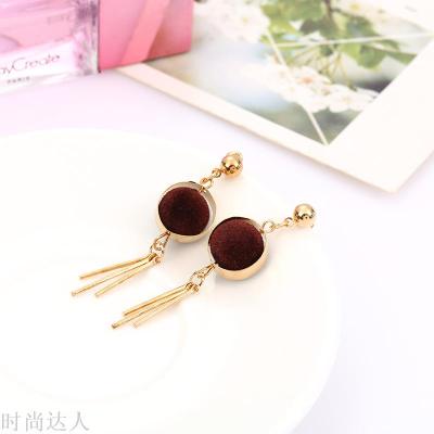 2017 taobao hot style earring European and American fashion geometric tassel earring pin long flannelette ball eardrop
