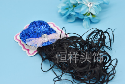 Wholesale children 's lady general hair accessories coarse color hat wig top hat hair ornaments gauze diamond