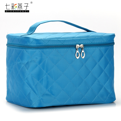 Korean version of high quality pu cosmetic bag oversized candy color embroidered grid square bag female cosmetic bag