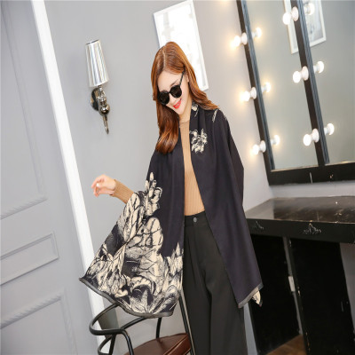 Spring and Autumn New Lotus Color Matching Scarf Cashmere Scarf Hanging Tassel Oversized Dual-Use Shawl