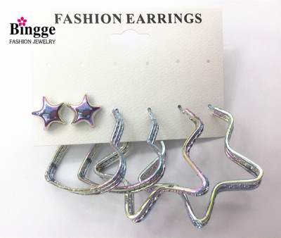The new UV coloring tinned iron heart of the five-pointed set of earrings earrings earrings