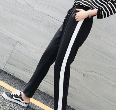 Autumn and winter new women side of the white strip of sports wind was thin casual pants pants