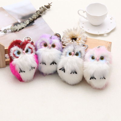 Genuine rabbit dovetail key chain owl pendant plush key chain ornament fur bag pendant