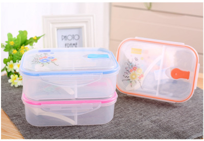 Microwave lunch box transparent sealed plastic lunch box plastic spoons, square box