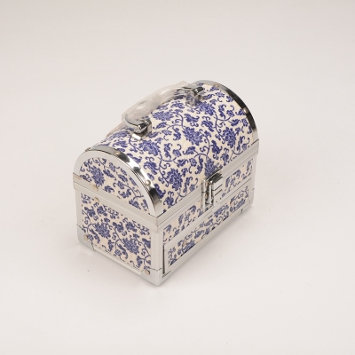 Guan Yu high-end portable aluminum automatic jewelry vintage blue and white three-layer storage boxes jewelry boxes