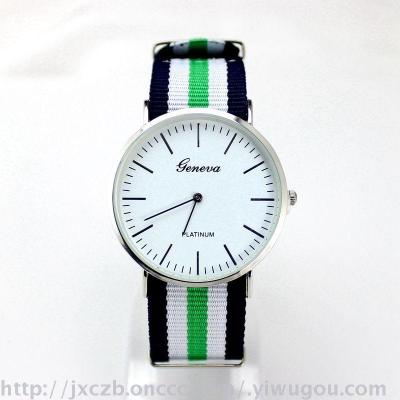 Europe hot selling stripe belt watches for men and women leisure canvas belt students