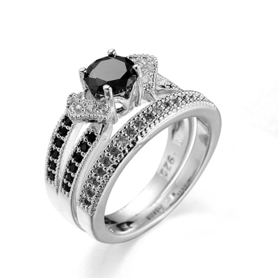 Vintage black gem ring female hipster ring ring personality two-piece ring versatile