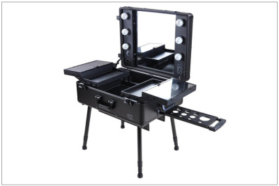 Crown grade aluminum trolley portable universal wheel Dresser make-up box light box function