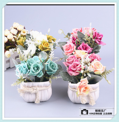 Small fresh ceramic potted leaves decoration simulation fake flowers bonsai green plant decoration props