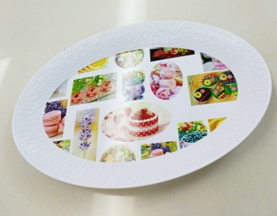 New plastic oval fruit bowl vegetable tray shelves carved Christmas print stickers