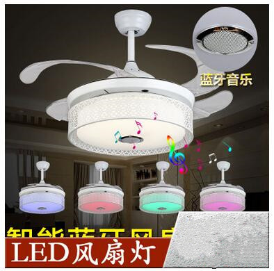 Factory direct Bluetooth music stealth ceiling fan light fan light LED control lamp remote control wall fan chandelier
