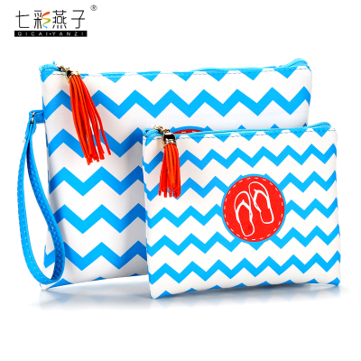Korean version of candy color woman makeup bag two-piece fringed bag