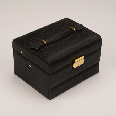 Crown black high-grade PU rhombic hand jewellery storage box complete automatic multiple-function storage jewelry box