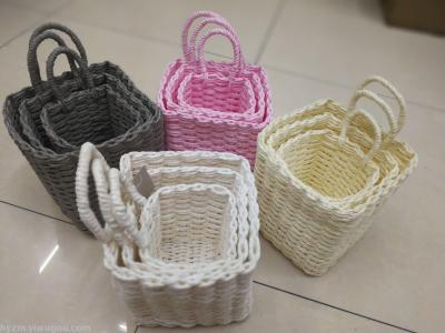 Small soft basket handmade paper rope with pure color collection basket collecting basket.