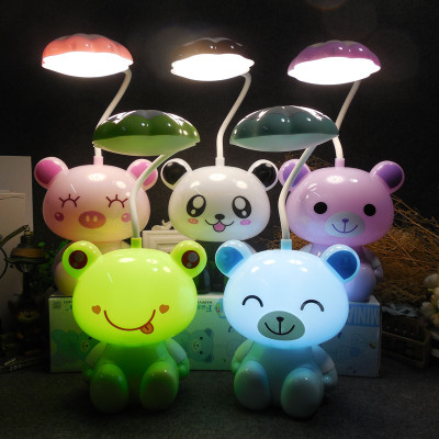 Led Charging Small Night Lamp Learning Children's Dormitory Cartoon Panda Piggy Student Desk Lamp Desk Lamp USB