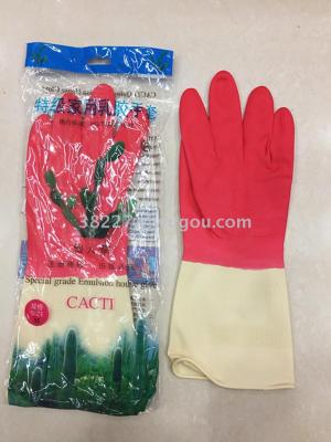 Latex gloves, cactus double color Latex gloves, wash dishes, wash clothes and use rubber gloves.