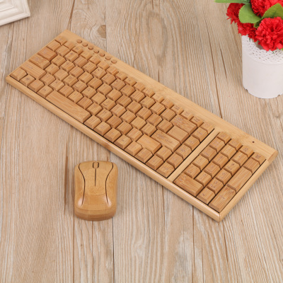 Wireless bamboo keyboard and mouse a set of two-key area bamboo computer accessories set