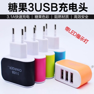 3usb Candy Charger Led Luminous Mobile Phone Charging Plug European Standard American Standard Travel Apple Cool
