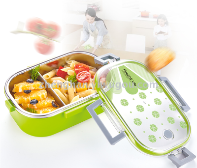 Rectangular grid of stainless steel insulated lunch box lunchbox