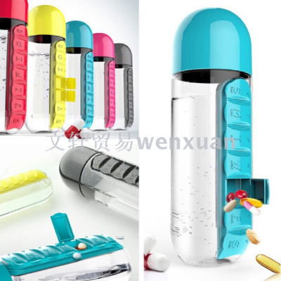 One water Cup Kit 7th pill box 7 outdoor portable water bottle a week pill box Cup