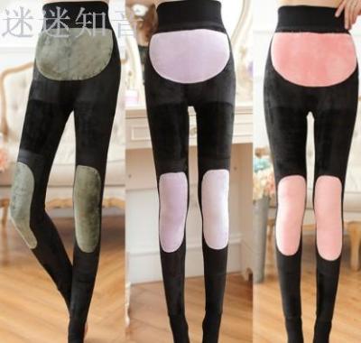 Knee Patch Gold warm in Winter Palace women plus velvet padded nylon foot one warm pants plus size pants