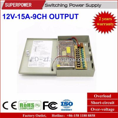 DC monitoring security LED 12V15A9 channel CCTV electric box switch power supply.