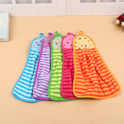 Coral fleece thickened double - faced color stripe printing cloth to clean the dishcloth.