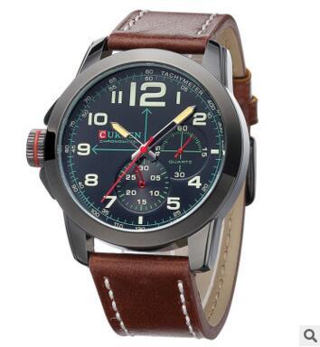 Men 's quartz watch waterproof large dial leather business watch