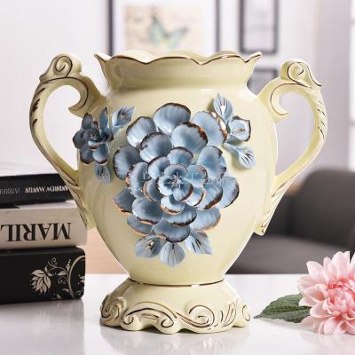  Gao Bo Decorated Home creative wedding ceramic gift  double ear living room ceramic lotus vase
